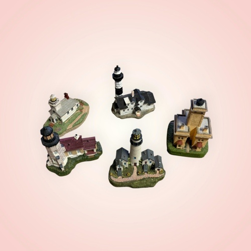 Lot of 5 Spoontique Miniature Lighthouse Figures Sand Hills MI Old Mission Point
